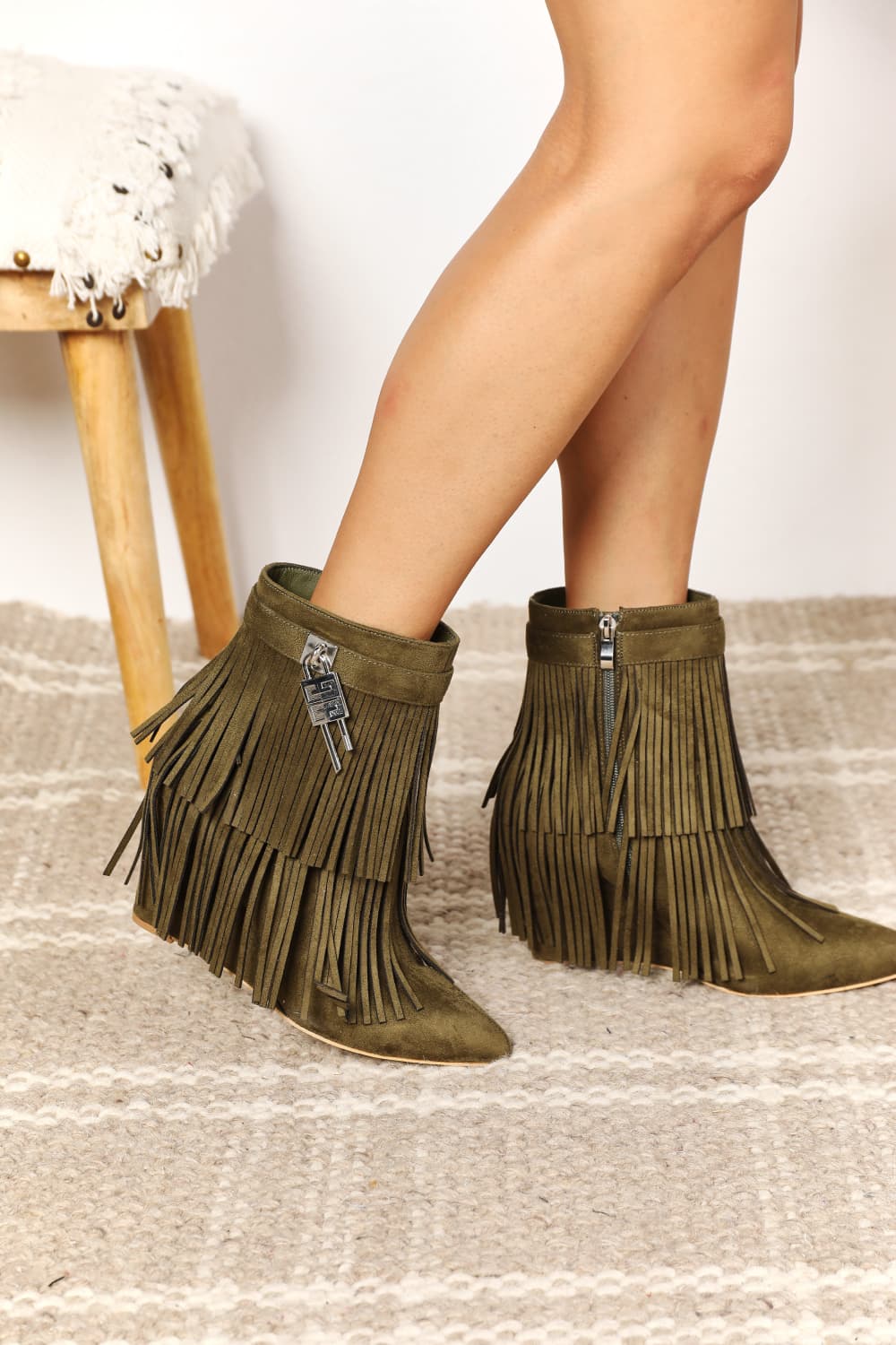 Florence Montclair — Legend Women's Tassel Wedge Heel Ankle Booties, alternate view 3
