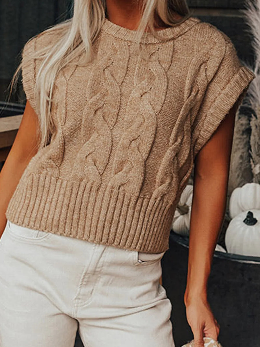 Marlowe Rousseau — Cable-Knit Round Neck Sweater