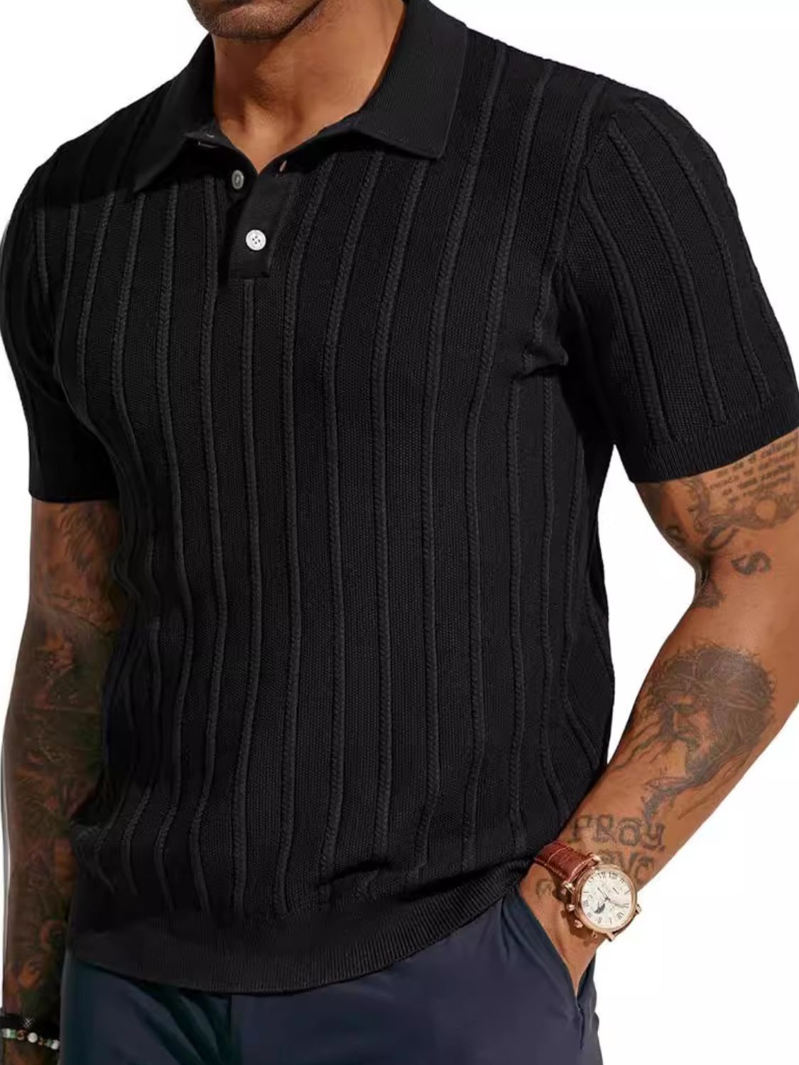 Laurent — Men's Full Size Button Detail Short Sleeve Polo Plus Size Men's Tailored Shorts, alternate view 4