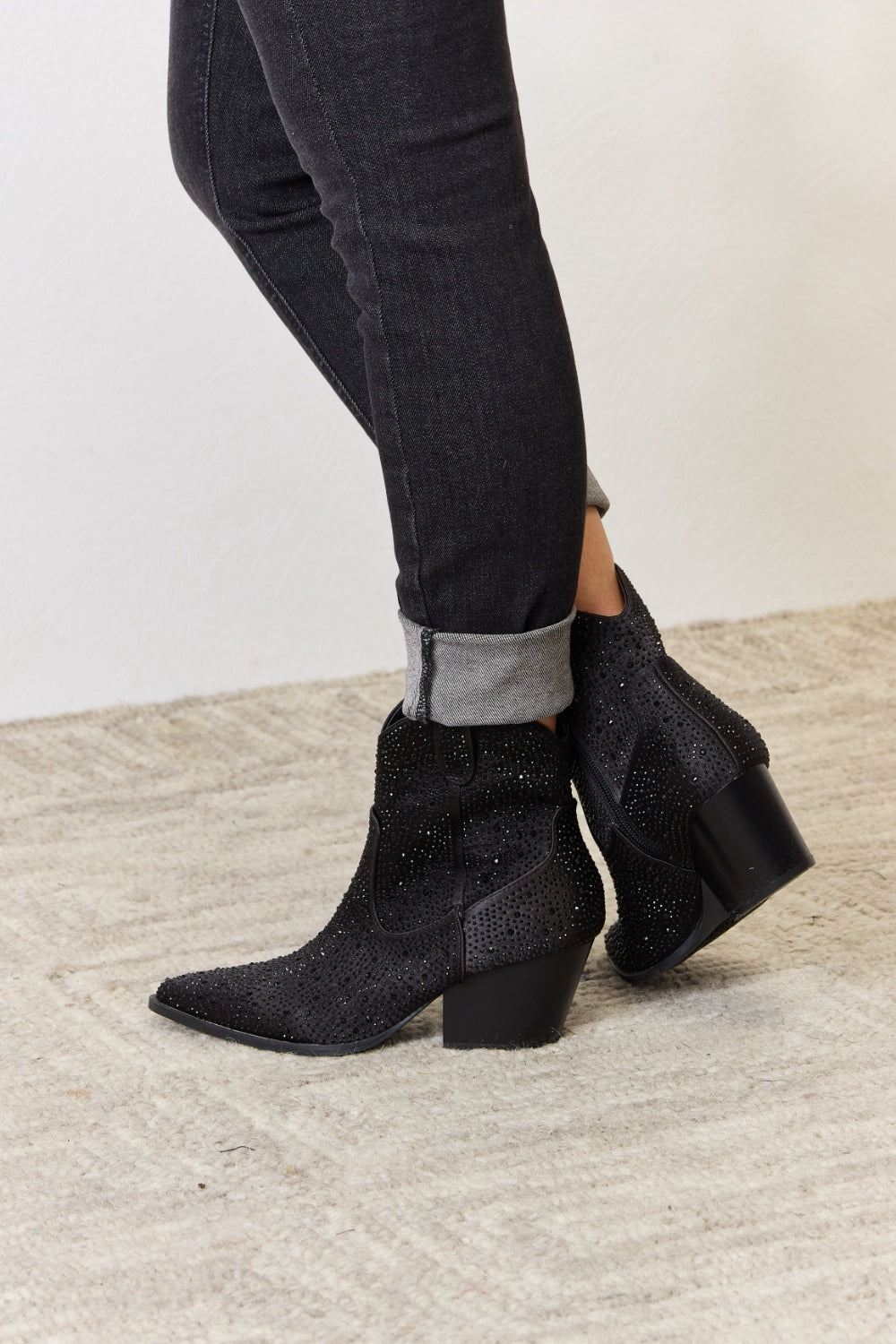 Bellamy Beaumont — East Lion Corp Rhinestone Ankle Cowboy Boots Black Rhinestone Fashion Footwear, alternate view 5