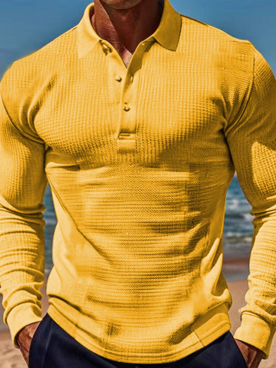 Nikolai — Men's Full Size Waffle-Knit Quarter Button Polo Plus Size, alternate view 4