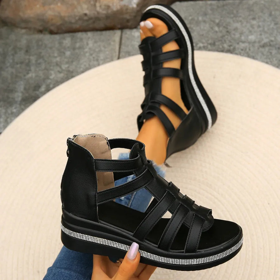Reese Sorrento — Cutout Rhinestone Trim Wedge Sandals Fashion Footwear