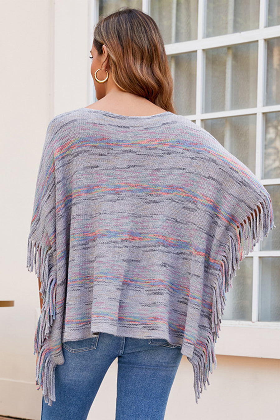 Finley Versailles — Round Neck Fringe Detail Sleeve Poncho, alternate view 2