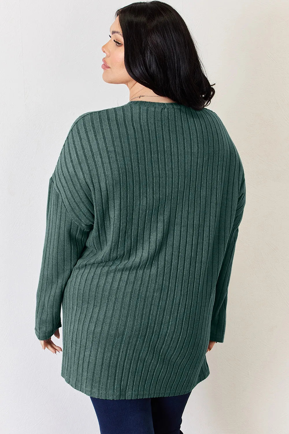 Noa Rousseau — Basic Bae Full Size Ribbed Half Button Long Sleeve High-Low T-Shirt, alternate view 15