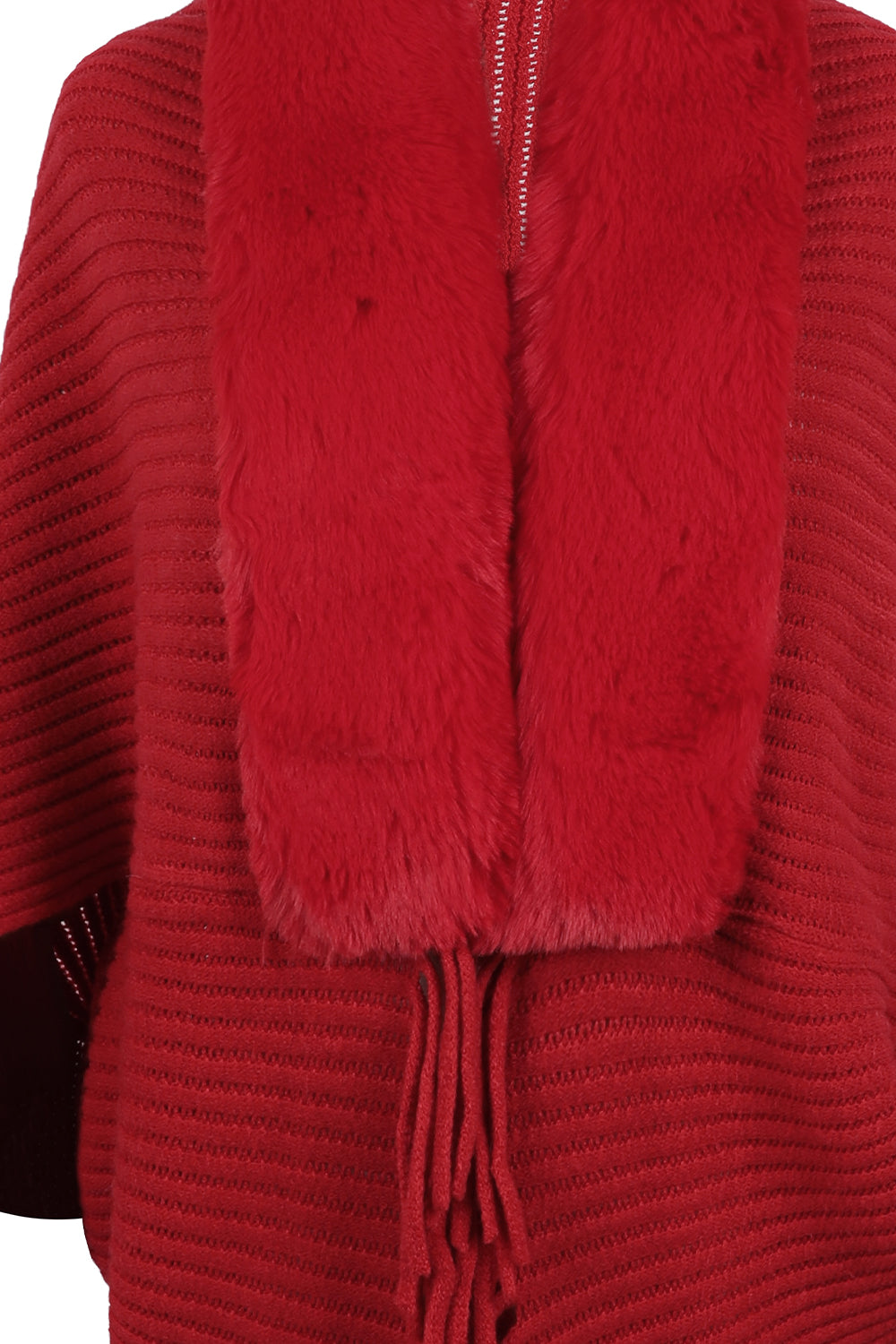 Paris Versailles — Fringe Detail Long Sleeve Ribbed Poncho, alternate view 11