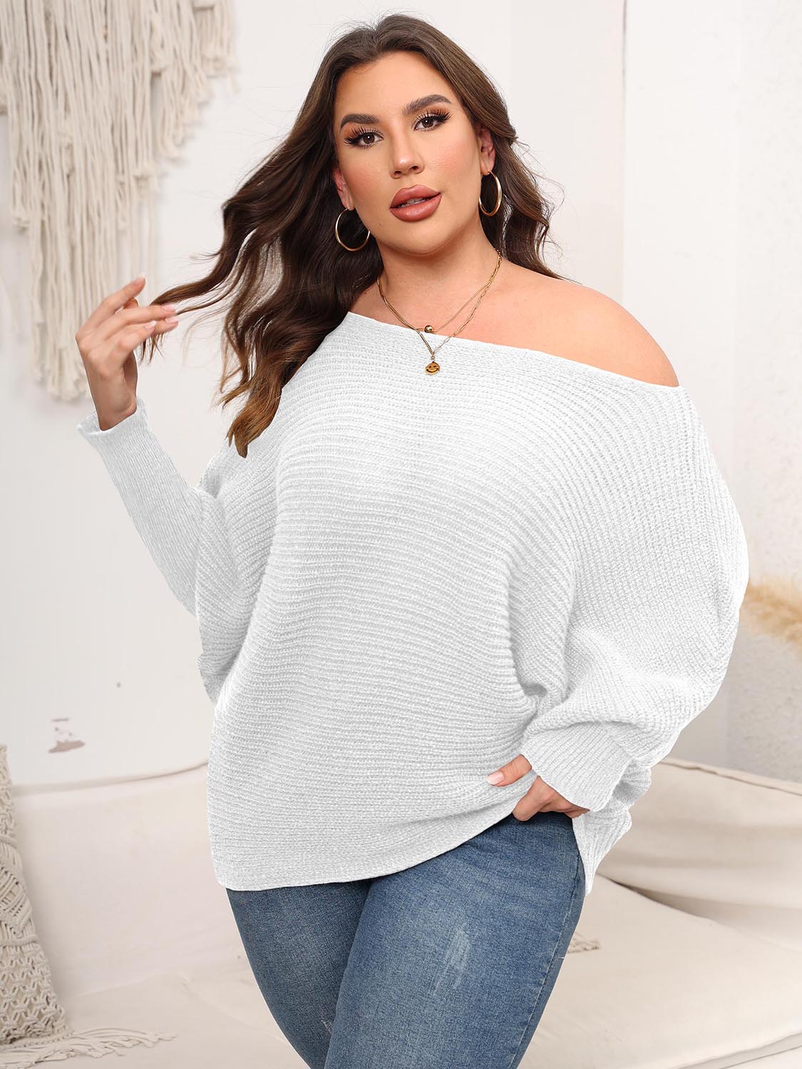 Sage Moreau — Full Size Boat Neck Batwing Sleeve Sweater, alternate view 5