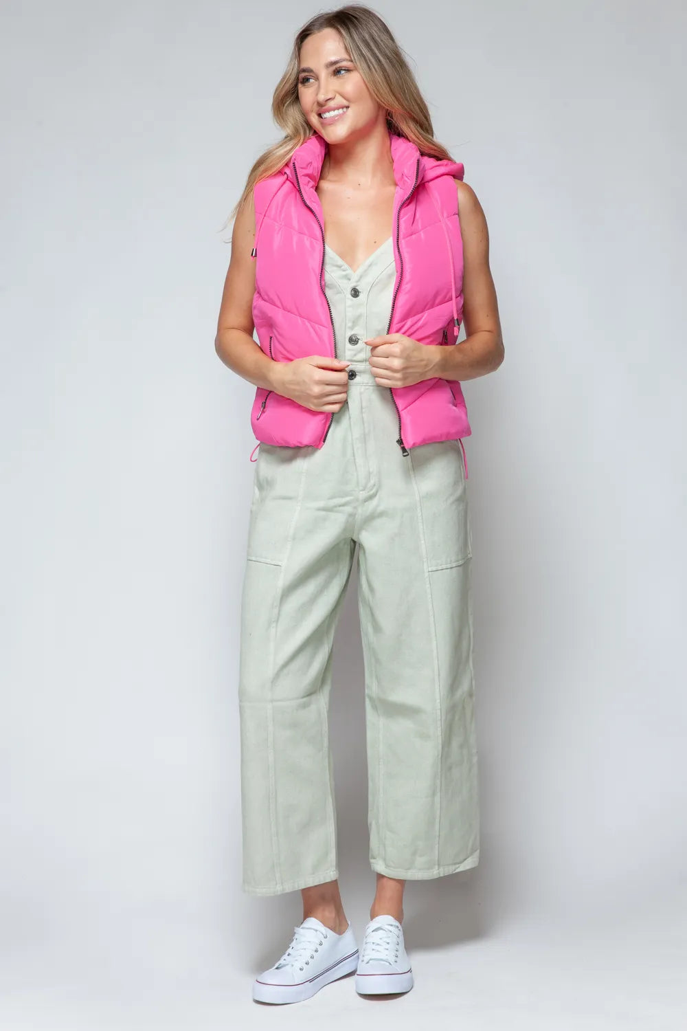 Hollis Rosetti — Snobbish Zip Up Quilted Hooded Vest Pink Coat or Jacket, alternate view 7
