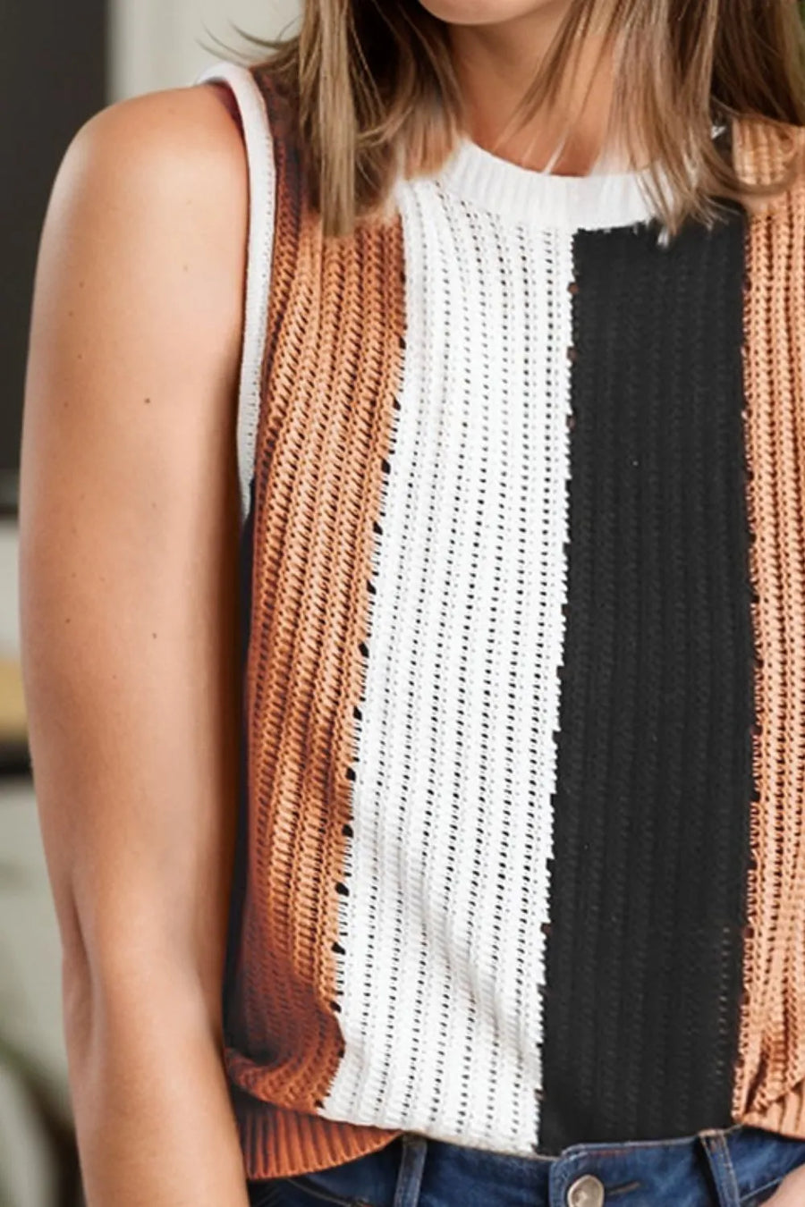 Jules Moreau — Color Block Round Neck Sweater Vest, alternate view 2