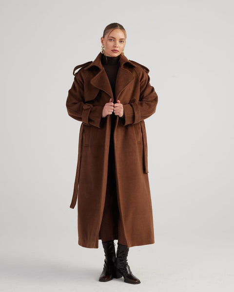 Nora Brown Cashmere Blend Maxi Coat