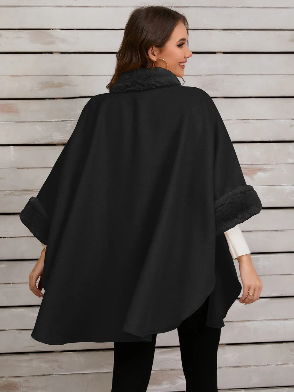 Quinn Versailles — Fuzzy Trim Long Sleeve Poncho, alternate view 18