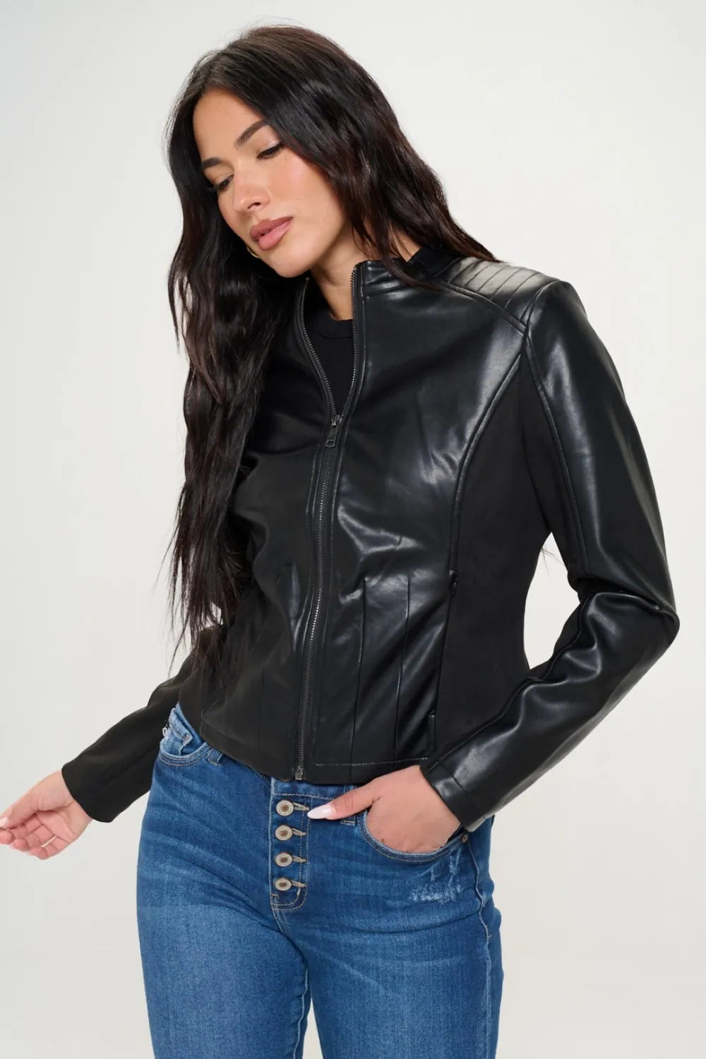 Nova Saint-Clair — Coalition LA Zip Up Vegan Moto Jacket, alternate view 4