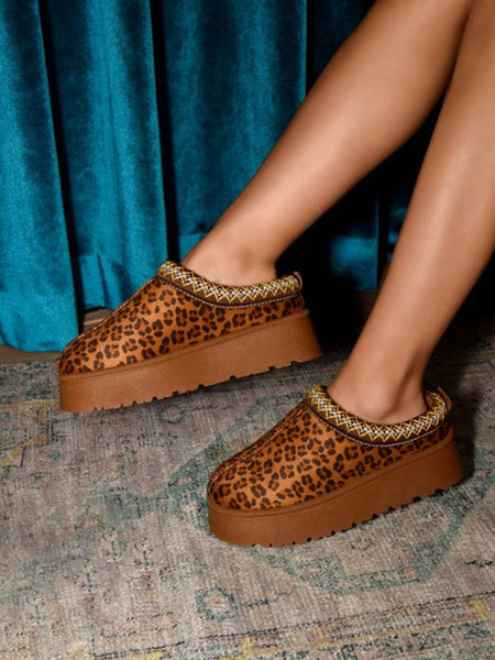 WILD DIVA Embroidered Trim Round Toe Platform Boots - Opulent Empire