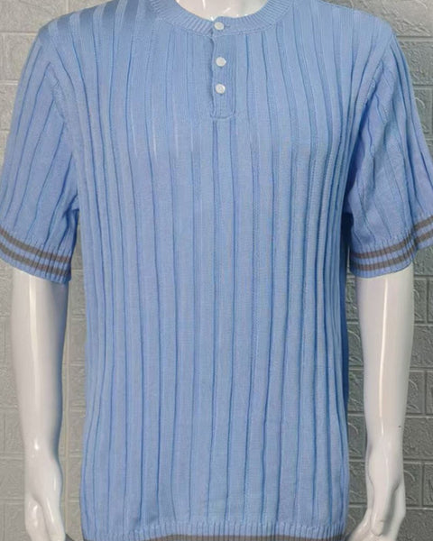 Dorian Beaumont — Men's Plus Size Ribbed Quarter Button Round Neck Striped Trim Polo, alternate view 6