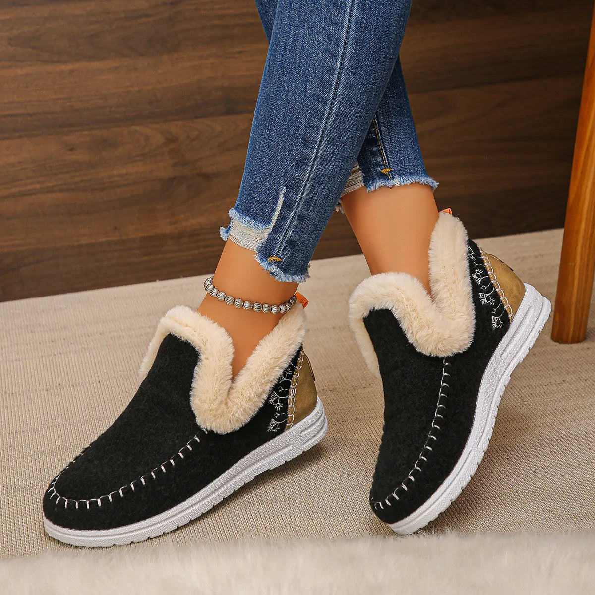 Indigo Fiorenza — Round Toe Fleece-Lined Ankle Boots Fashion Footwear, alternate view 5