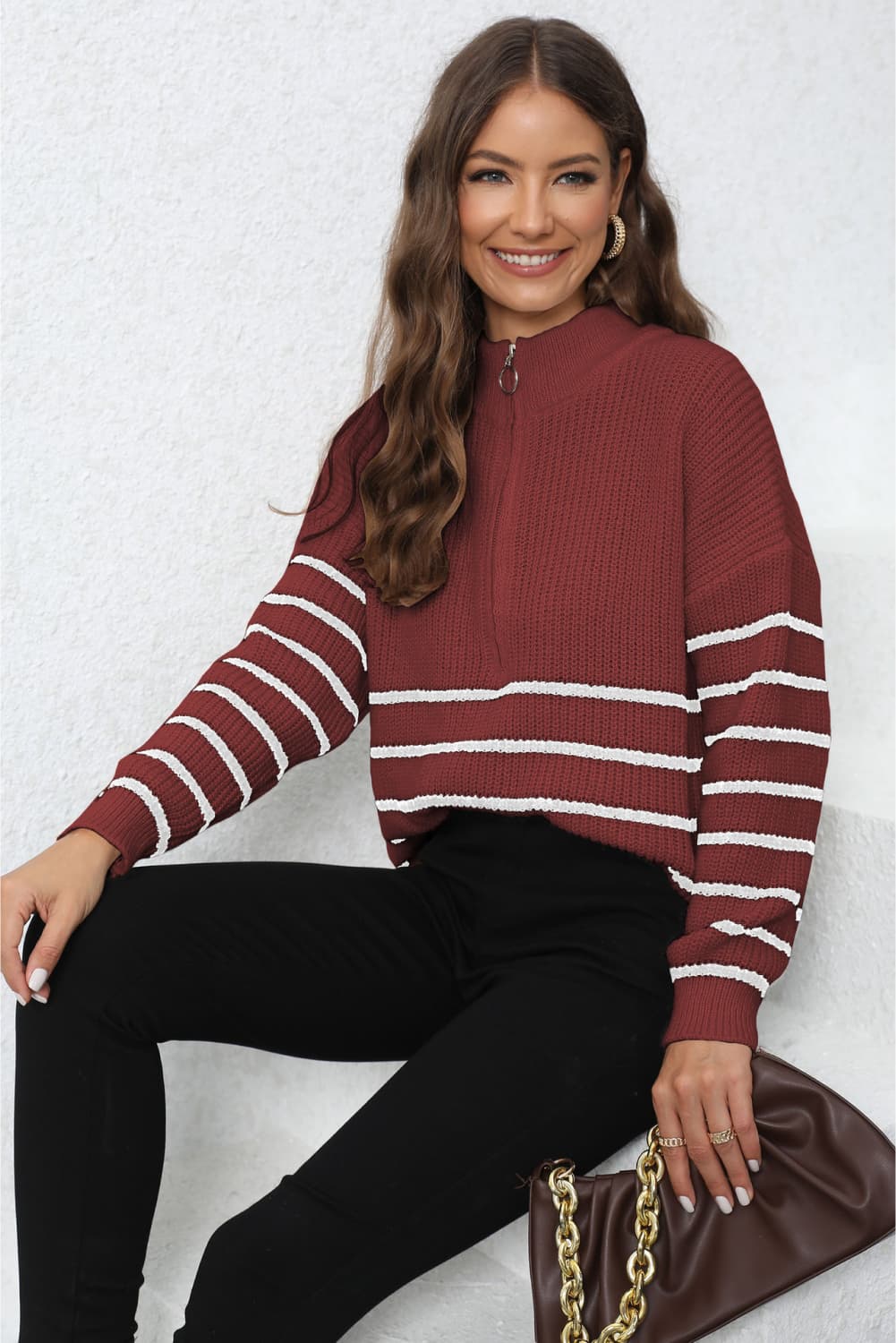 Hollis Rivière — Mock Neck Long Sleeve Zip-Up Sweater, alternate view 14