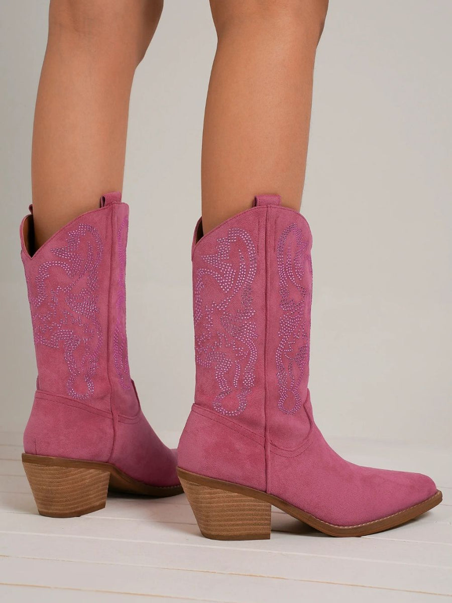 Beast Fashion Rhinestone Detail Point Toe Boots - Opulent Empire