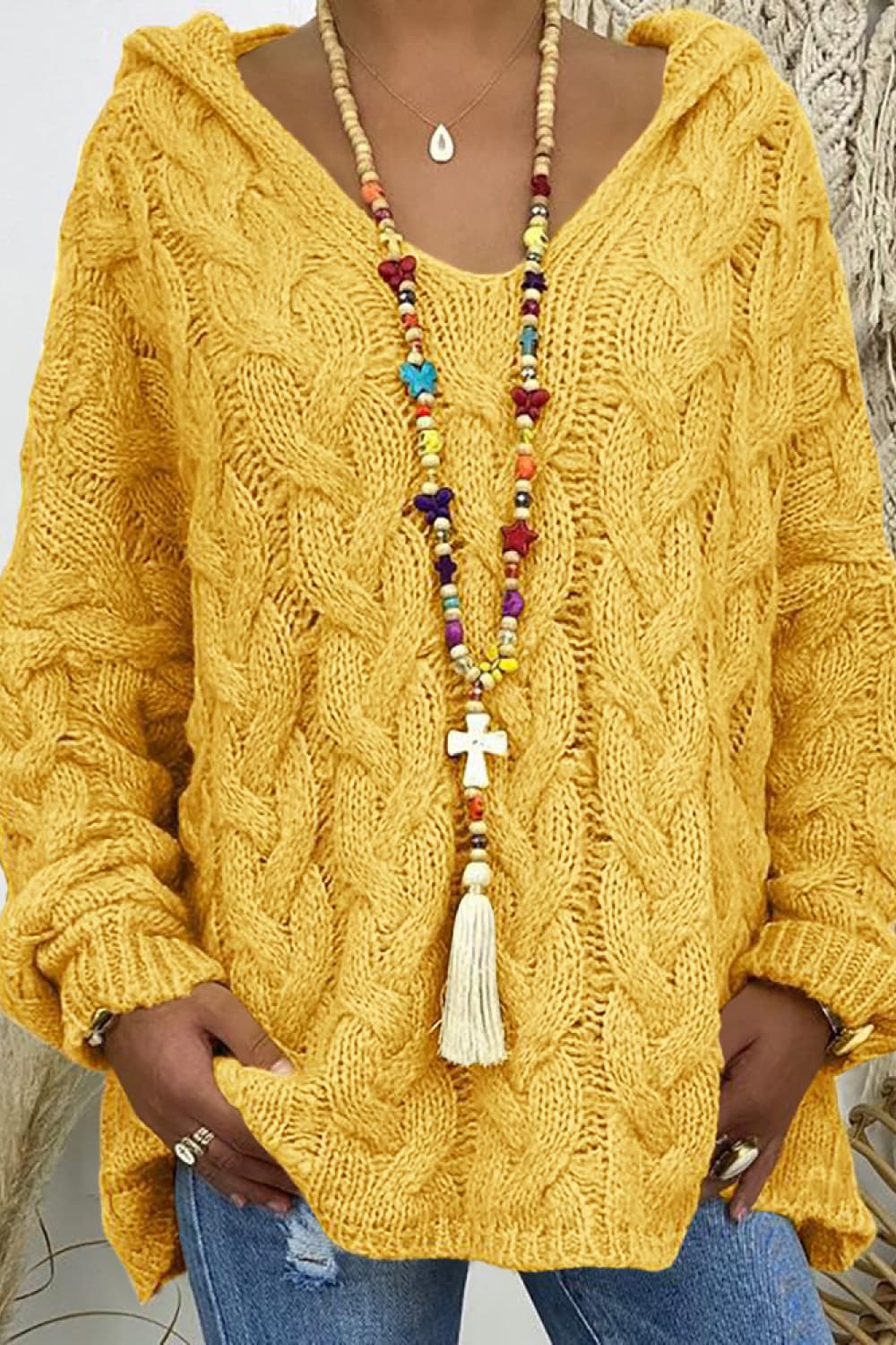 Winter Rivière — Cable-Knit Hooded Sweater, alternate view 13