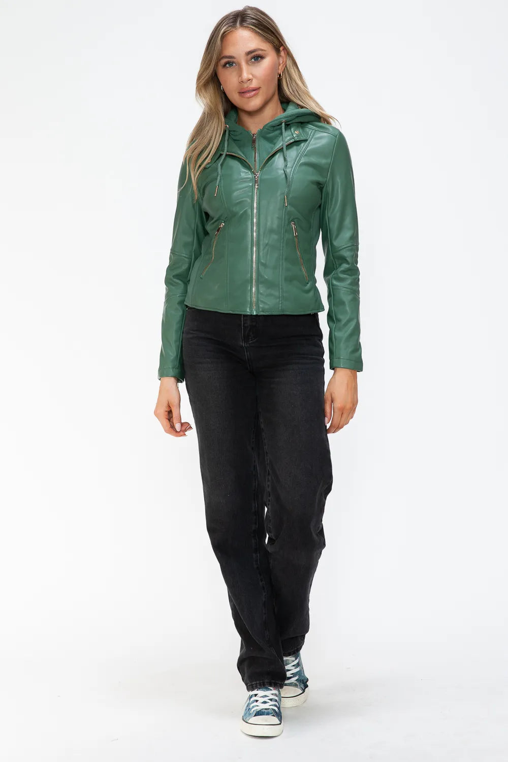 Winter Rosetti — Snobbish Faux Leather Zip Up Drawstring Hooded Jacket, alternate view 27