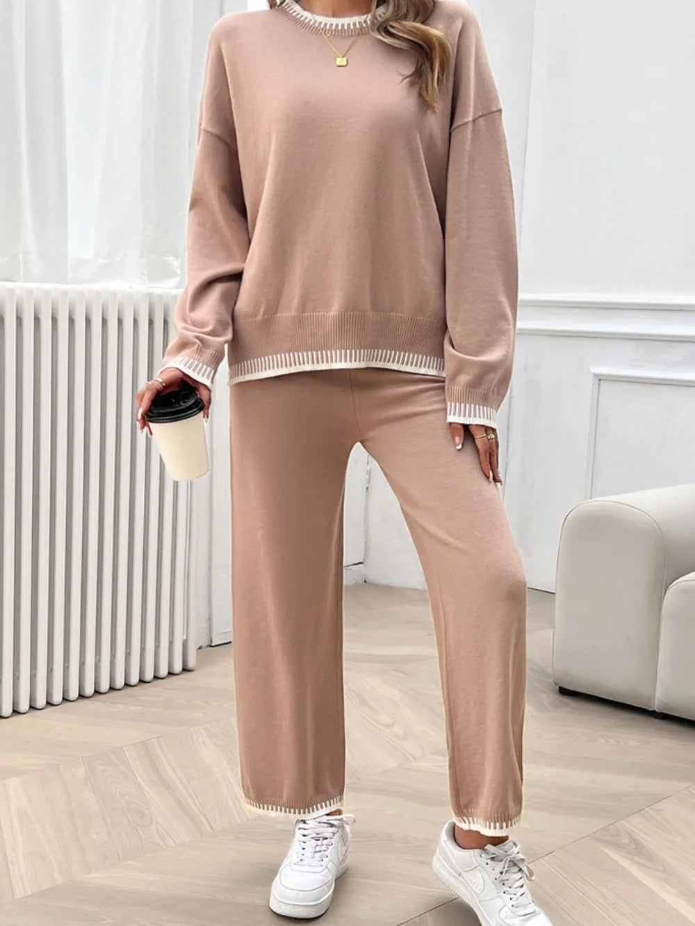 Marlowe Valmont — Devine Round Neck Dropped Shoulder Top and Pants Sweater Set, alternate view 4