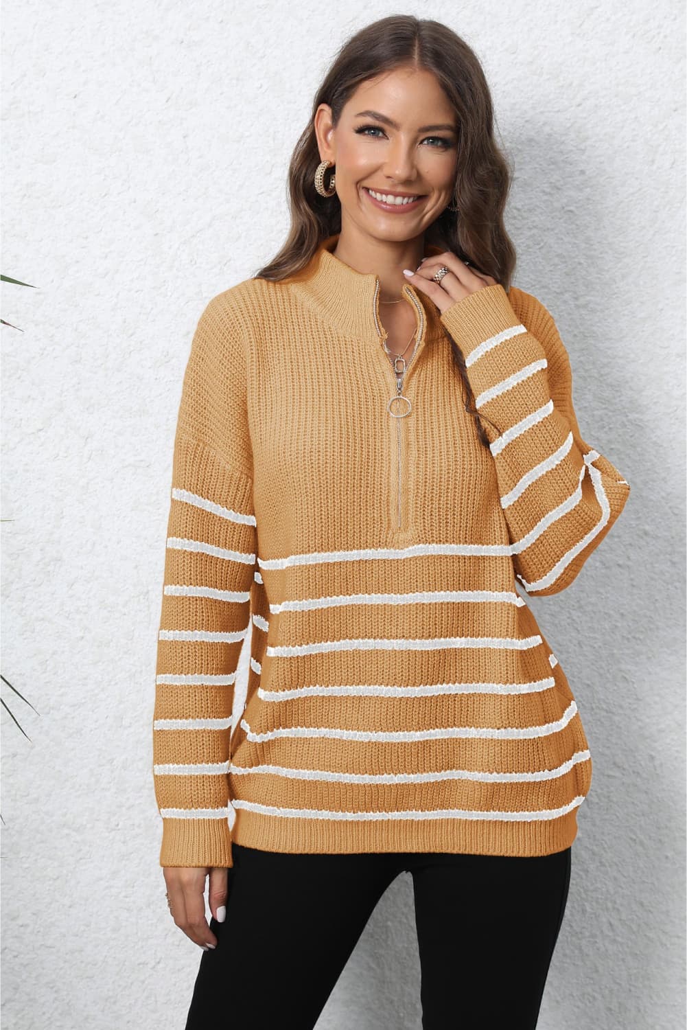 Hollis Rivière — Mock Neck Long Sleeve Zip-Up Sweater, alternate view 7