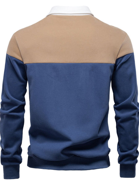 Men's Collared Neck Contrast Long Sleeve Polo - Opulent Empire