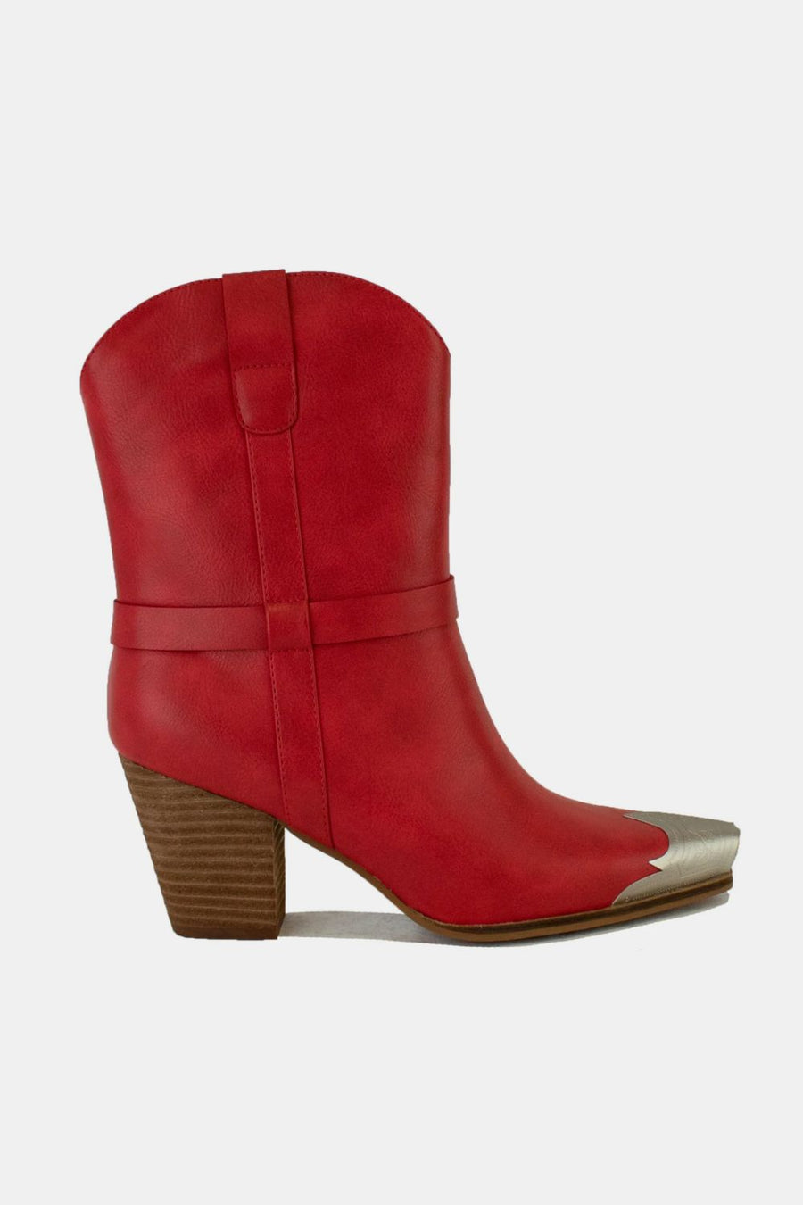 Noa Beaumont — Beast Fashion Faux Leather Metal Toe Ankle Boots Red Fashion Footwear