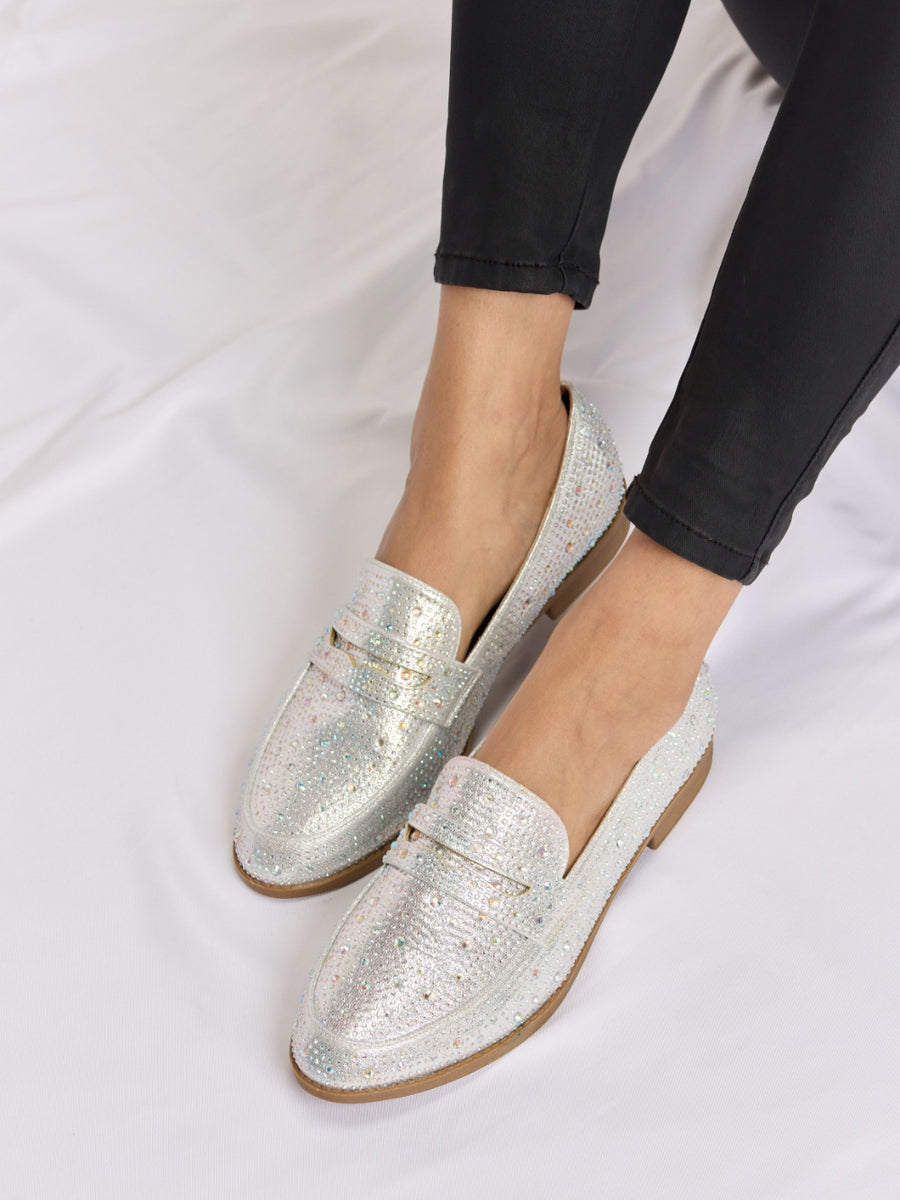 Forever Link Rhinestone Point Toe Loafers - Opulent Empire