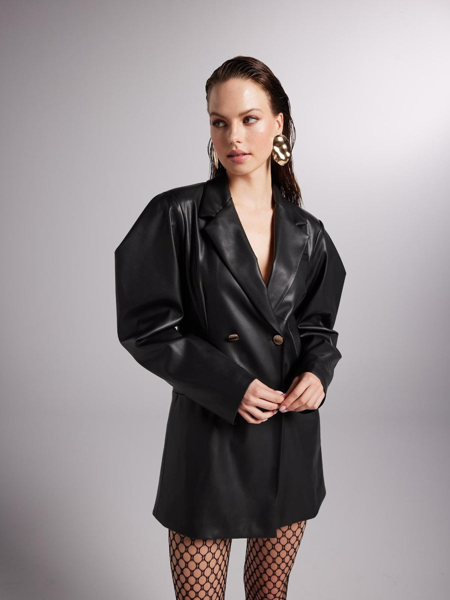 Dealer Black Vegan Leather Blazer Jacket-0