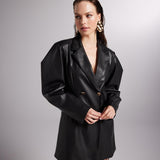 Dealer Black Vegan Leather Blazer Jacket-0