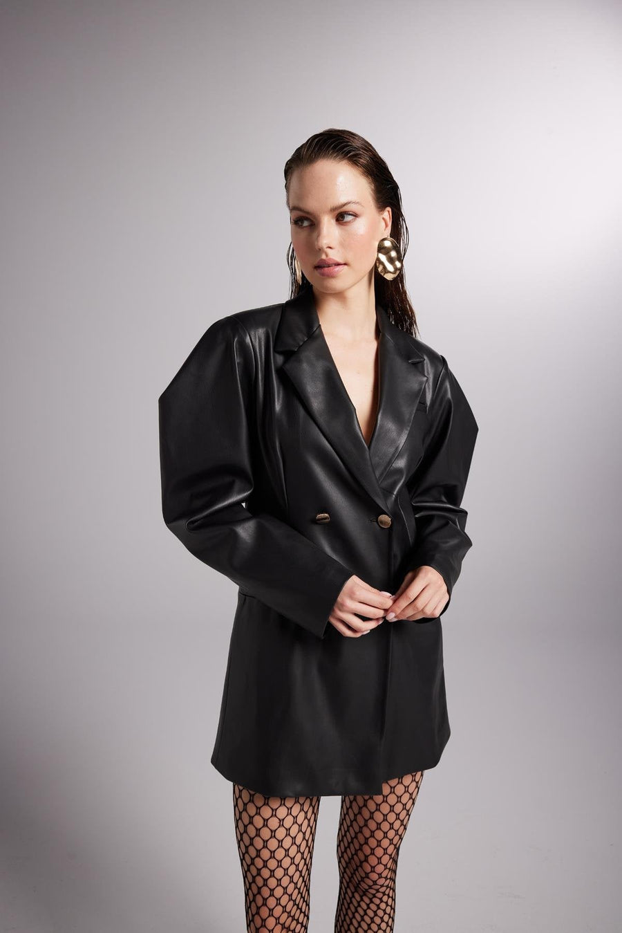 Dealer — Black Vegan Leather Blazer Jacket