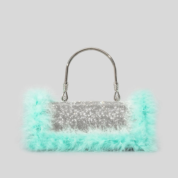 Ostrich Hair Rhinocaster Bag Female Mink Hair Inlaid With Diamond Full Drill Single Shoulder Crossbody