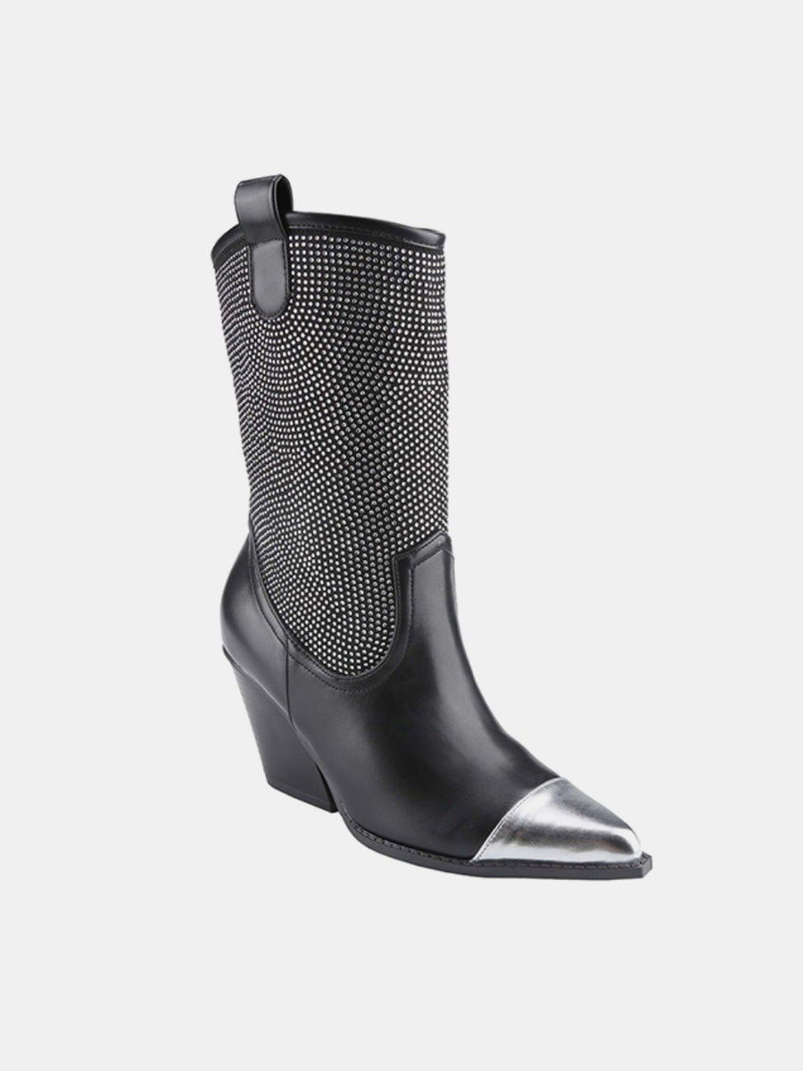 Weeboo Chunky Heel Rhinestone Western Cowboy Boots - Opulent Empire