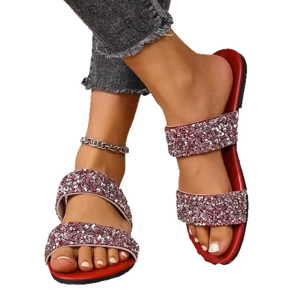 Harbor Marino — Sequin Open Toe Flats Sandals Fashion Footwear, alternate view 13