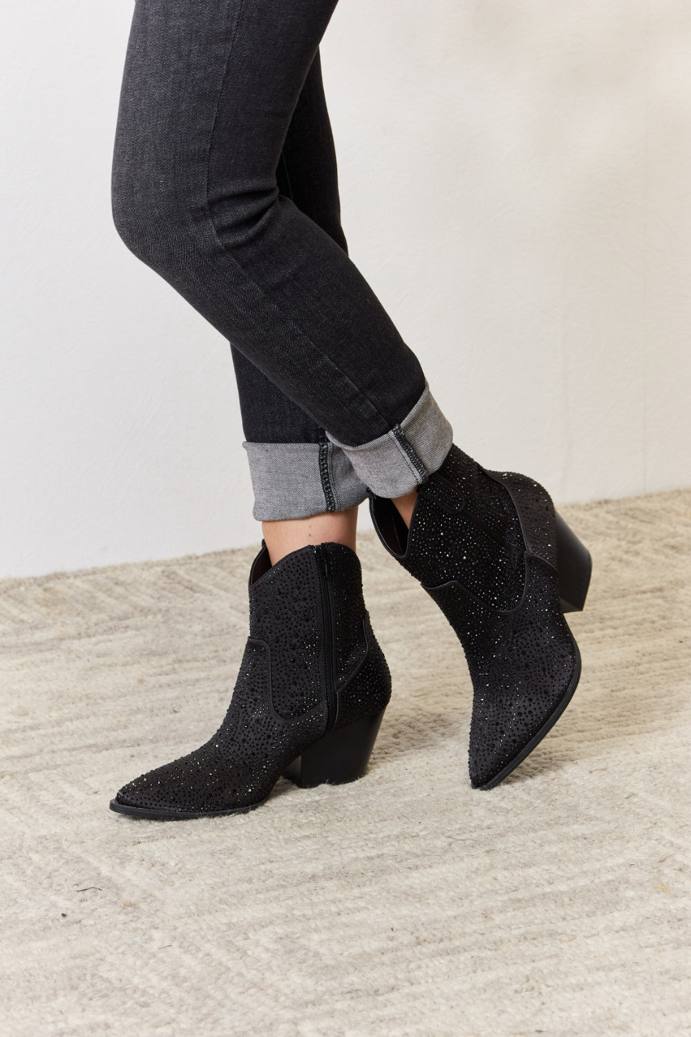 Bellamy Beaumont — East Lion Corp Rhinestone Ankle Cowboy Boots Black Rhinestone Fashion Footwear, alternate view 3