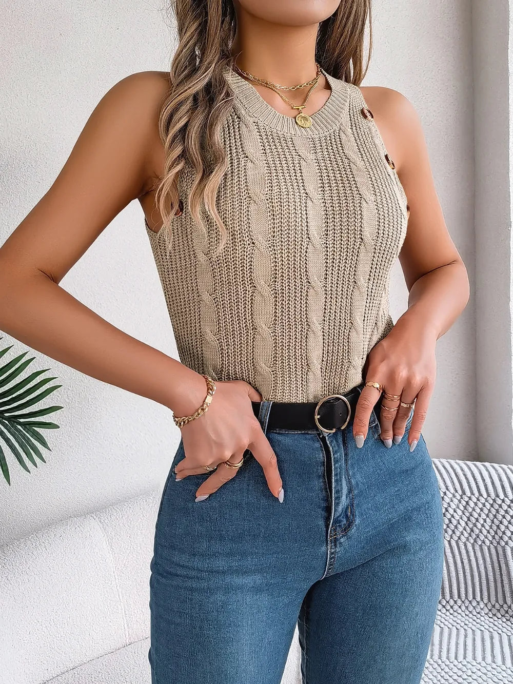 Zephyr Moreau — Cable-Knit Round Neck Vest Coat or Jacket, alternate view 5