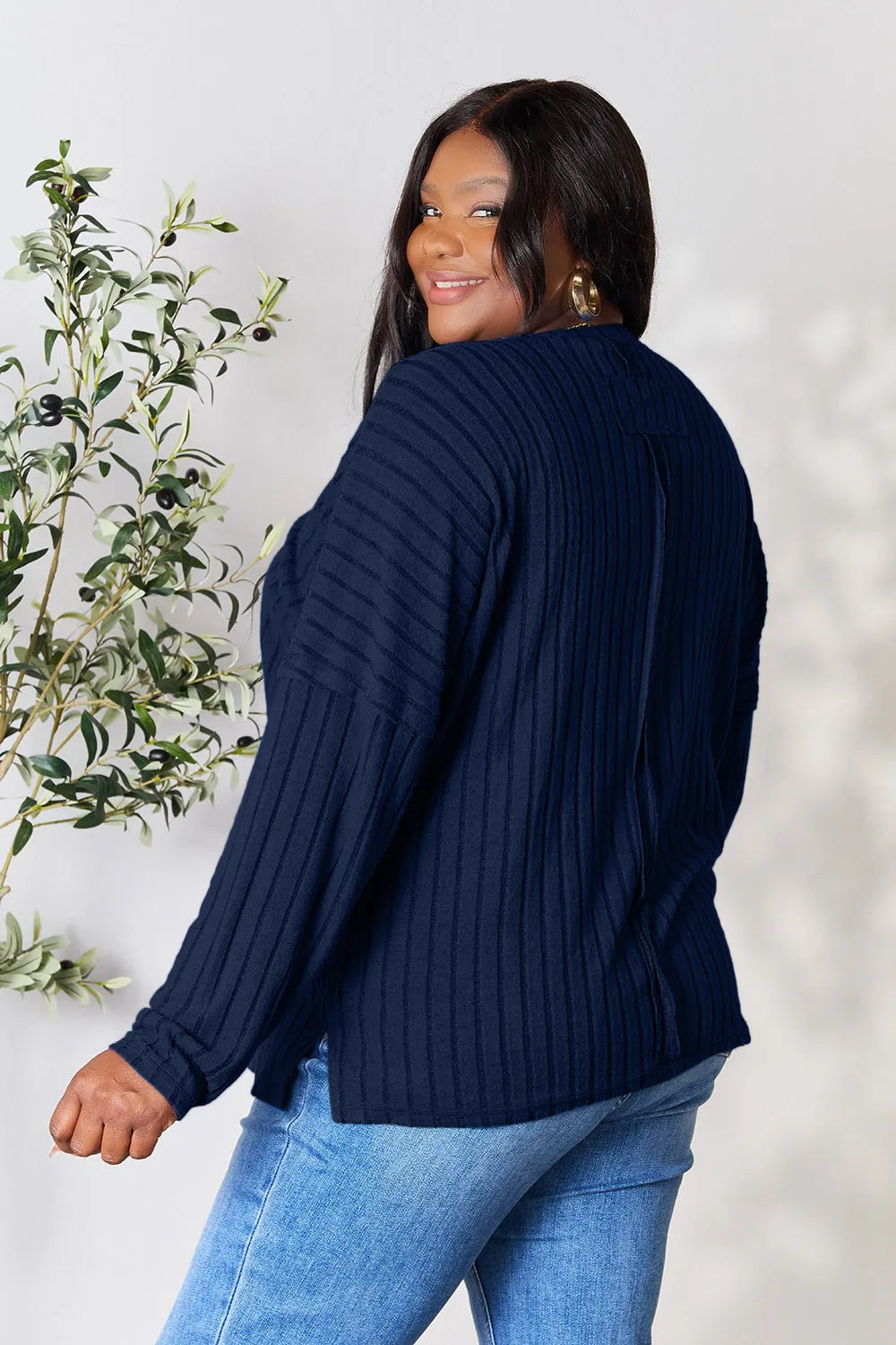 Vale Delacroix — Basic Bae Full Size Ribbed Round Neck Slit Knit Top, alternate view 18