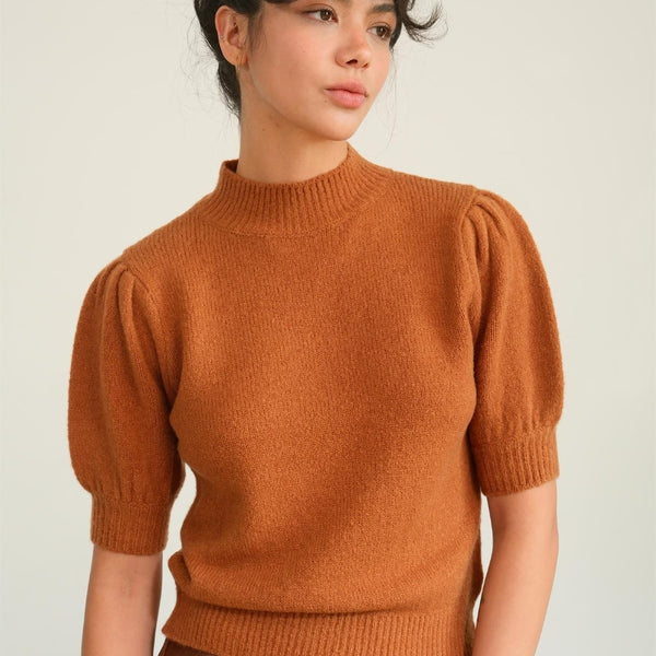 HYFVE Mock Neck Puff Sleeve Sweater