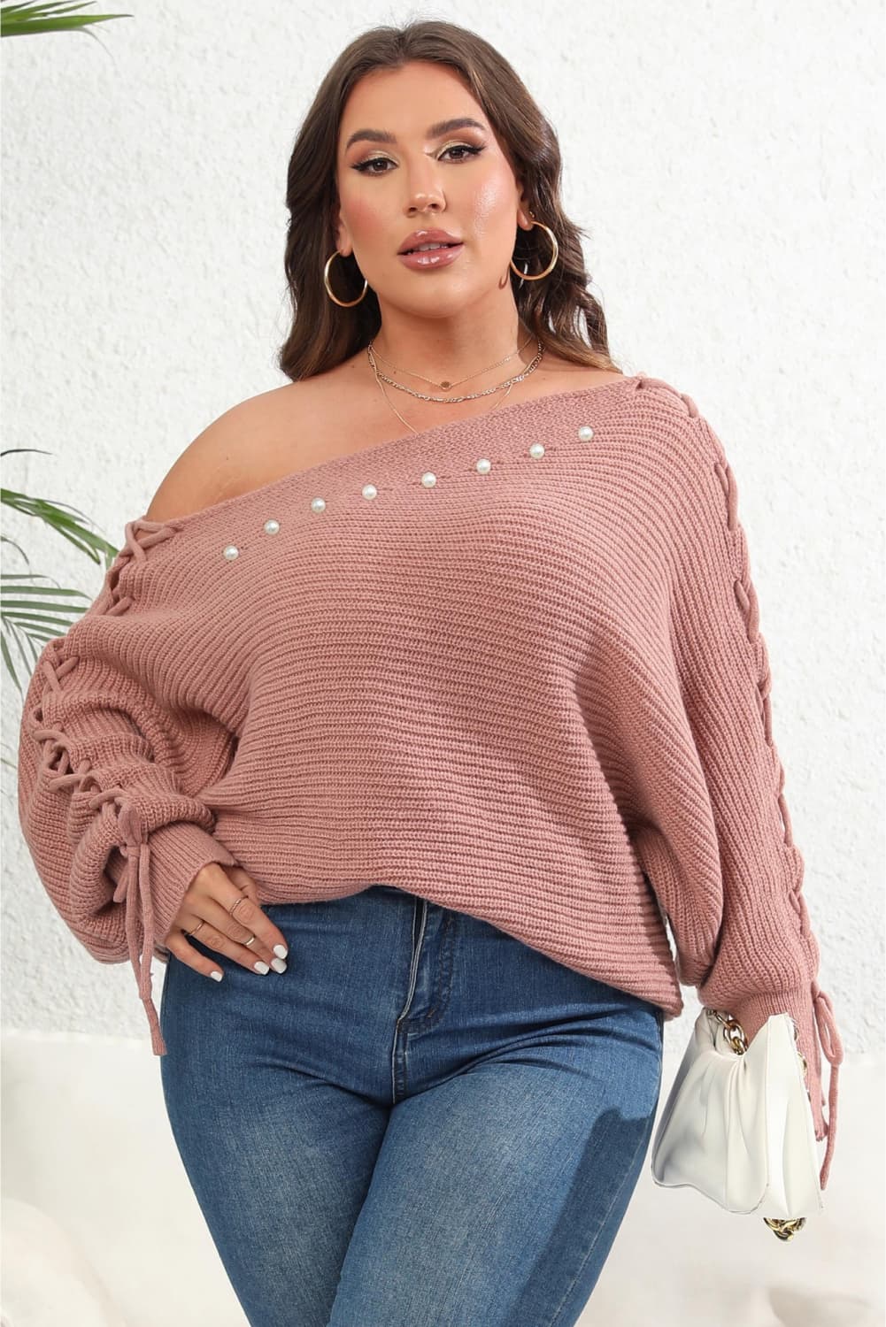 Bellamy Moreau — Plus Size One Shoulder Beaded Sweater, alternate view 3