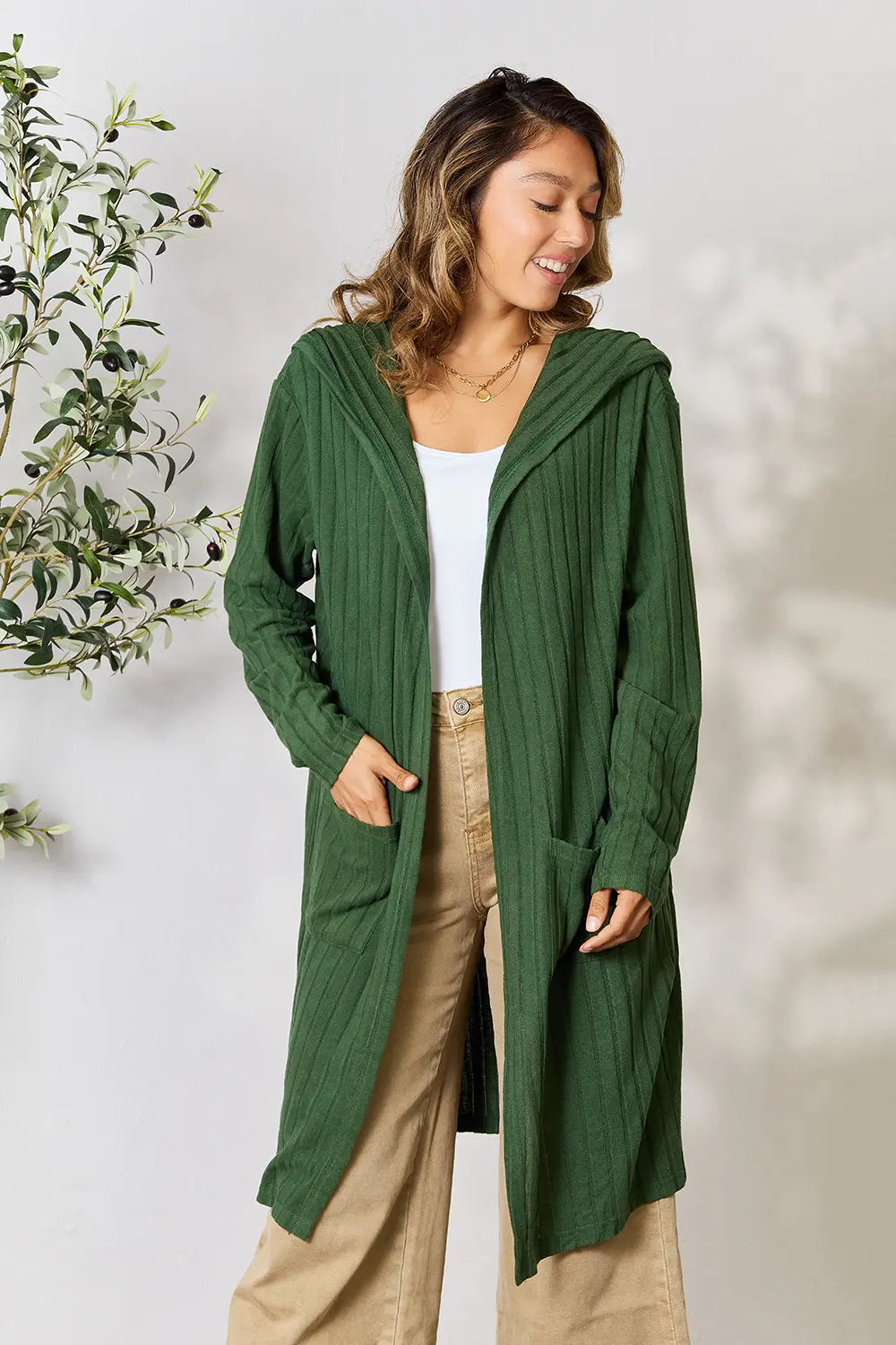 Paris Valmont — Basic Bae Full Size Hooded Sweater Cardigan, alternate view 22
