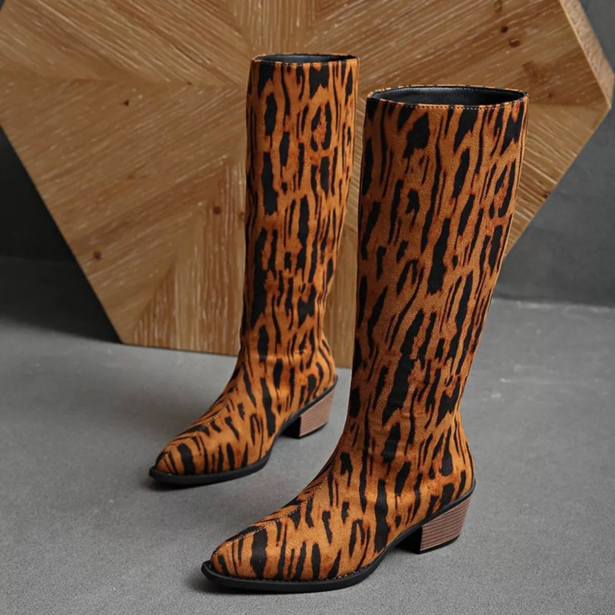 Rain Bellini — Animal Print Point Toe Block Heels Boots Leopard Fashion Footwear, alternate view 4
