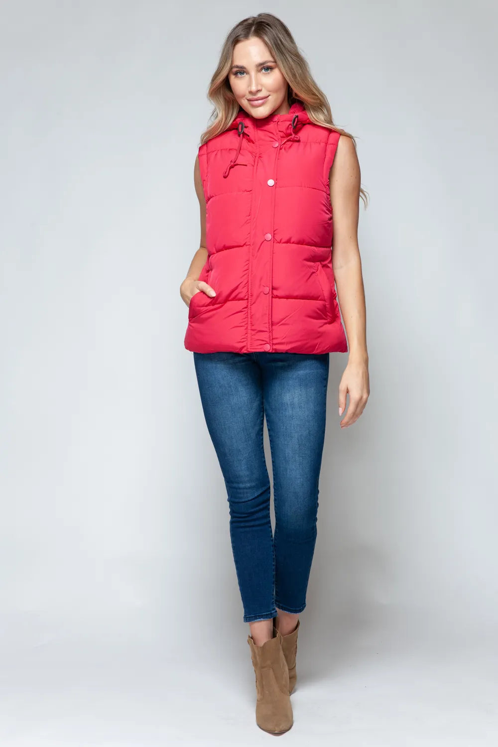 Reese Rosetti — Snobbish Snap and Zip Closure Hooded Vest Magenta Coat or Jacket, alternate view 8