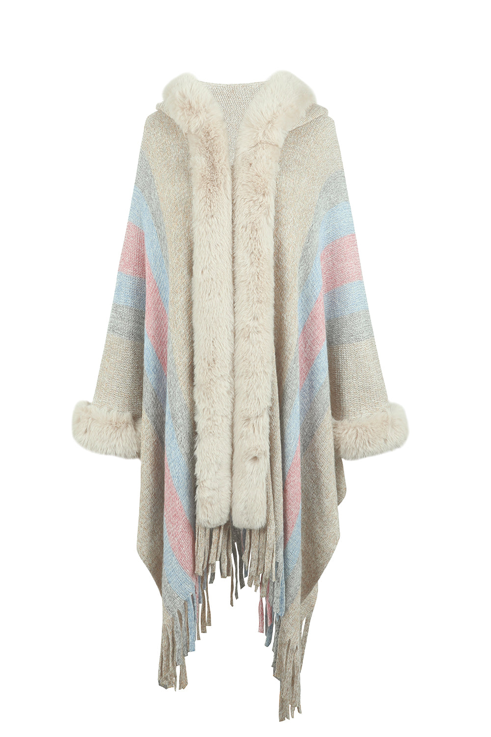 Fable Versailles — Color Block Fringe Detail Poncho, alternate view 4