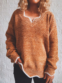Arden Rivière — Notched Dropped Shoulder Long Sleeve Sweater