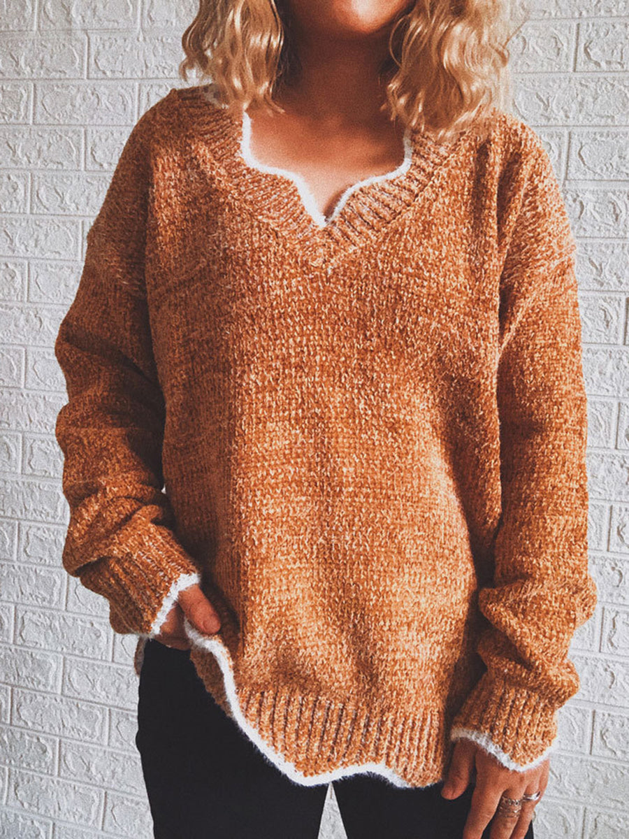 Arden Rivière — Notched Dropped Shoulder Long Sleeve Sweater