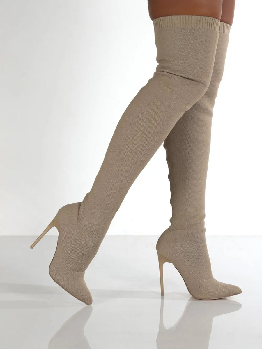 Rain Marino — Point Toe Over Knee Stiletto Boots Fashion Footwear