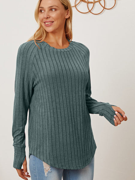 Basic Bae Full Size Ribbed Thumbhole Sleeve T-Shirt - Opulent EmpireBasic Bae Full Size Ribbed Thumbhole Sleeve T-ShirtOpulent Empire