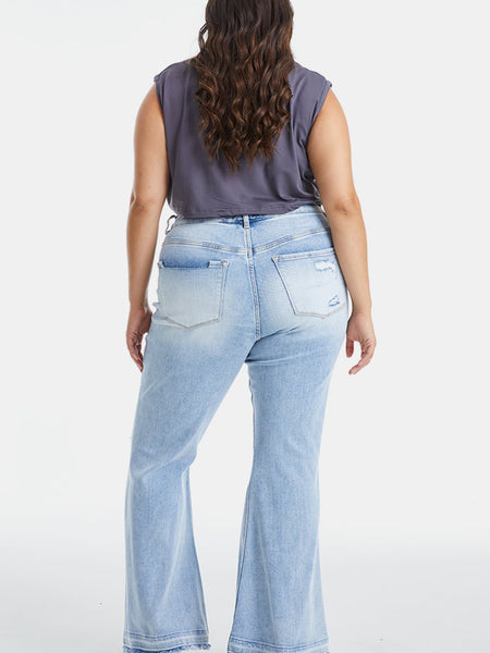 BAYEAS Full Size Distressed Raw Hem High Waist Flare Jeans - Opulent EmpireBAYEAS Full Size Distressed Raw Hem High Waist Flare JeansOpulent Empire