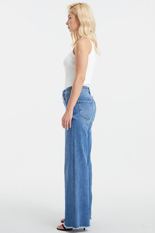 BAYEAS Full Size High Waist Button-Fly Raw Hem Wide Leg Jeans - Opulent EmpireBAYEAS Full Size High Waist Button-Fly Raw Hem Wide Leg JeansOpulent Empire