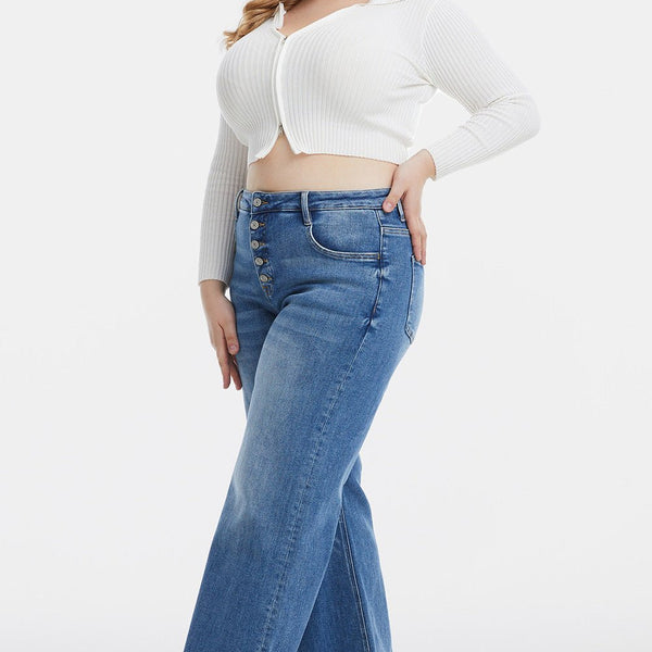 BAYEAS Full Size High Waist Button-Fly Raw Hem Wide Leg Jeans - Opulent EmpireBAYEAS Full Size High Waist Button-Fly Raw Hem Wide Leg JeansOpulent Empire