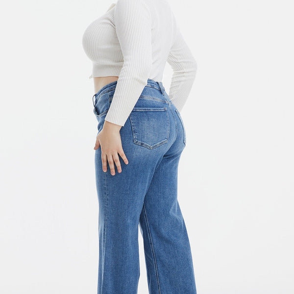 BAYEAS Full Size High Waist Button-Fly Raw Hem Wide Leg Jeans - Opulent EmpireBAYEAS Full Size High Waist Button-Fly Raw Hem Wide Leg JeansOpulent Empire